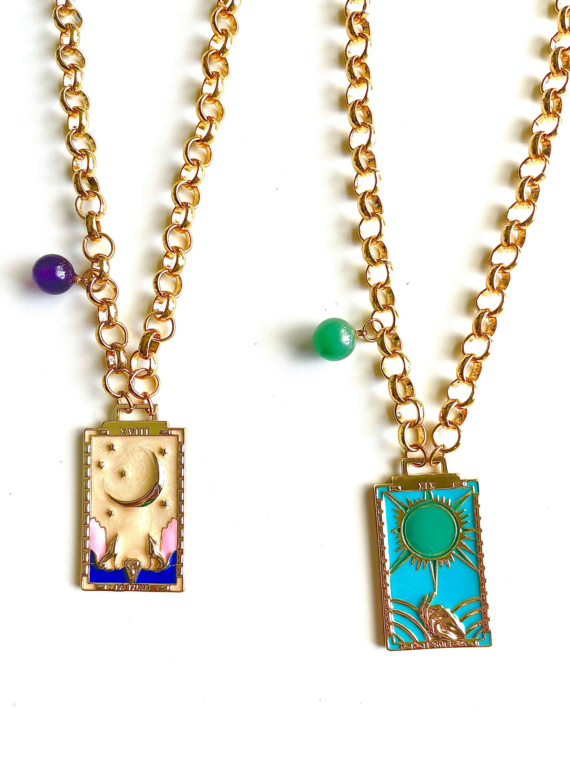 Tarot card pendants on rolo chains