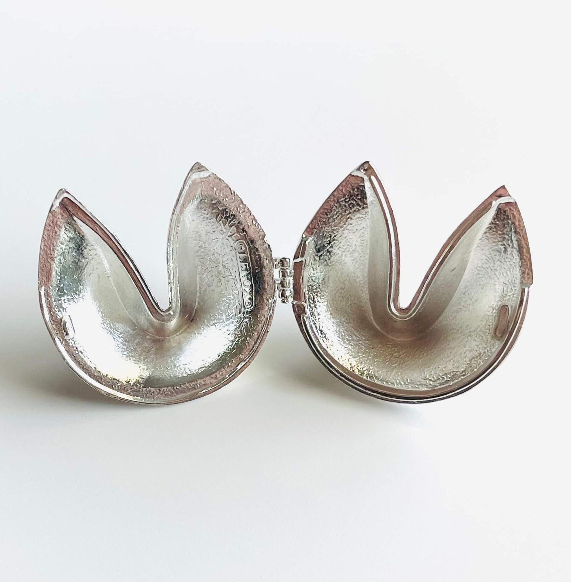 Silver fortune cookie shaped trinket box
