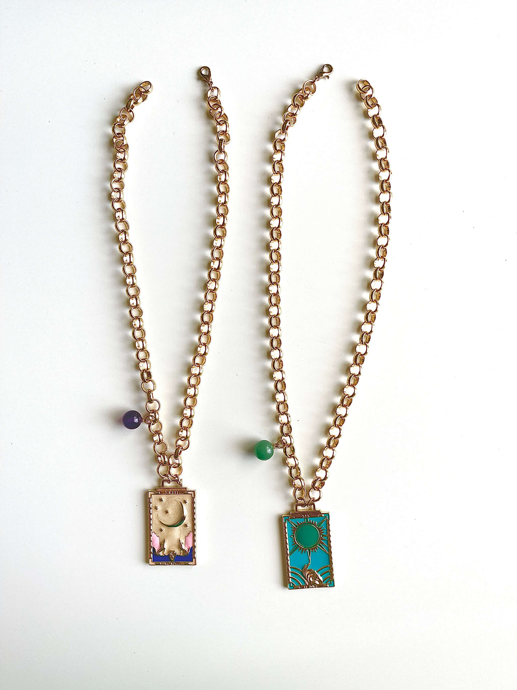 Tarot card pendants on rolo chains