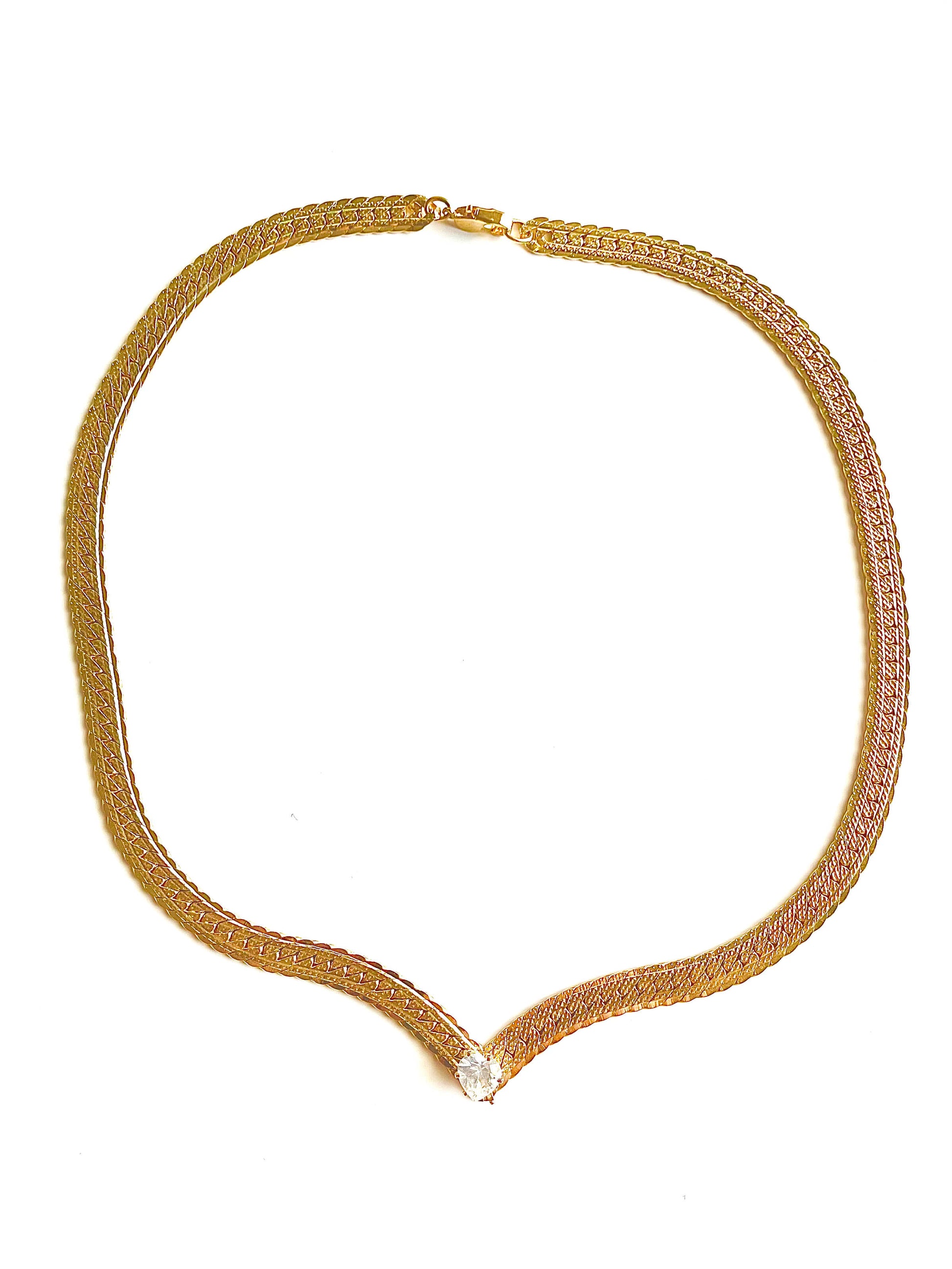 Yellow brass sweetheart necklace with heart crystal